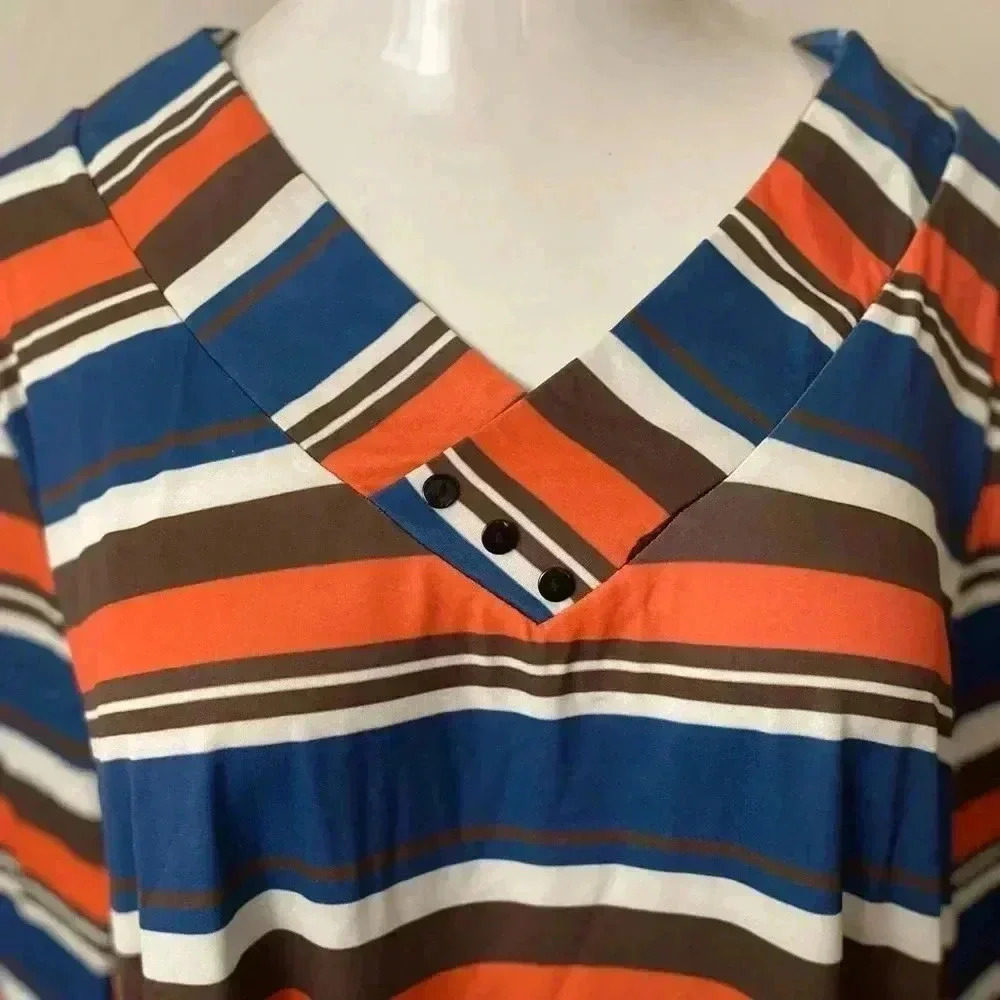 Lily Plus-Size Stripe V-Neck Botton Accent Long Sleevetunic 2x — image 3 of 8